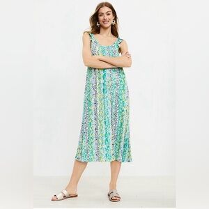 LOFT Floral Ruffle Sleeve Midi Dress NWOT